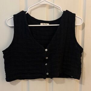 Black Knit Button-Up Crop Top
